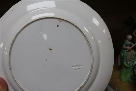 A Chinese crackle glaze bowl and jar, a pair of famille rose vases and two stone china plates